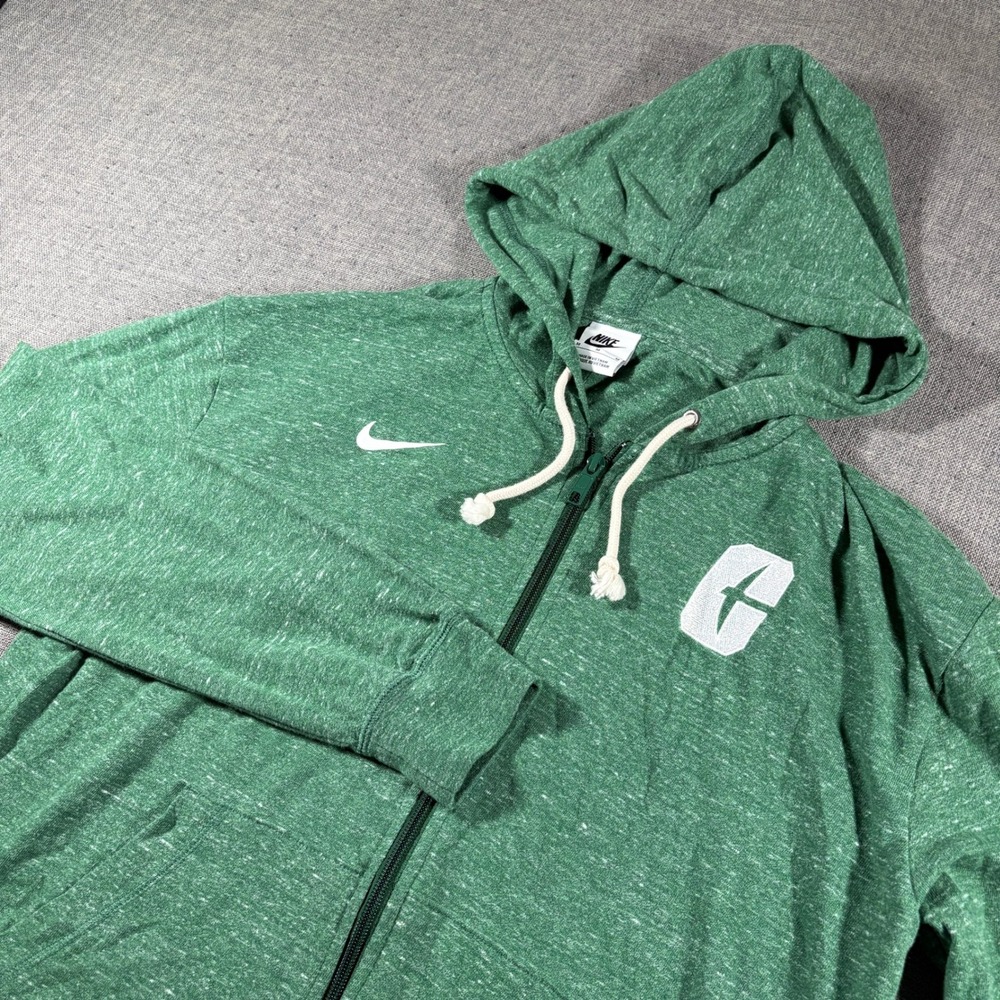 Nike Full Zip Hoodie Mens Medium Green Fellowship Christian Heathered Swoosh